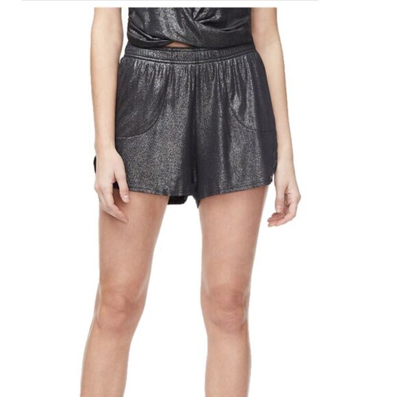 Good American Women's The Running Short Moonlight Metallic Sparkle Black 0 XS‎ - Picture 1 of 15